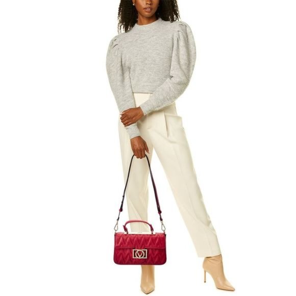 ❤️ NEW Mario VALENTINO Florence D Plate Quilted Red Leather Shoulder Bag - Picture 3 of 11